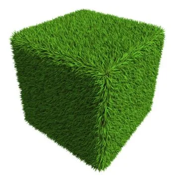 Green grass cube isolated on white background Stock Illustration