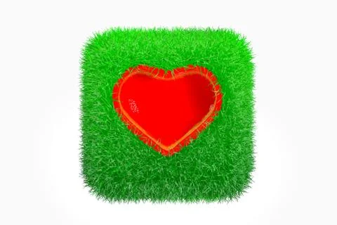 Green grass cube isolated on a white background. 3D rendering Stock Illustration