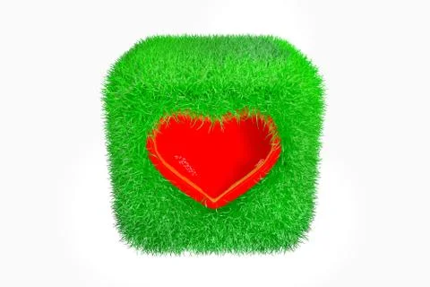 Green grass cube isolated on a white background. 3D rendering Stock Illustration
