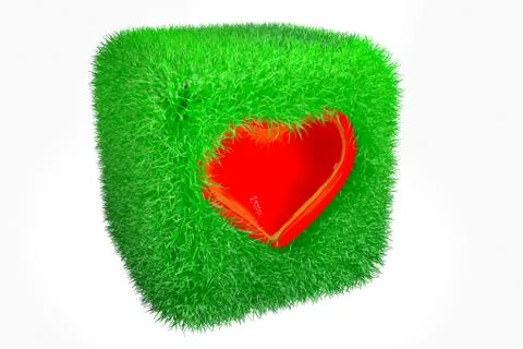Green grass cube isolated on a white background. 3D rendering Stock Illustration