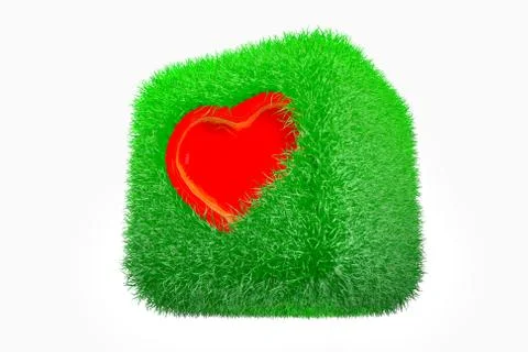 Green grass cube isolated on a white background. 3D rendering Stock Illustration