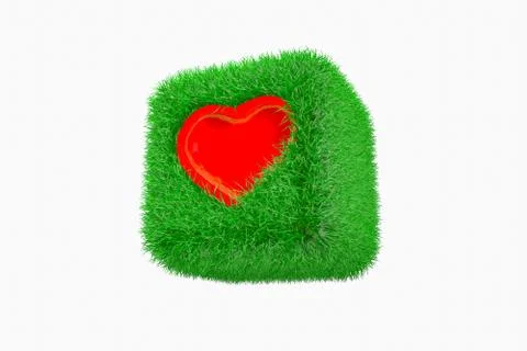Green grass cube isolated on a white background. 3D rendering Stock Illustration