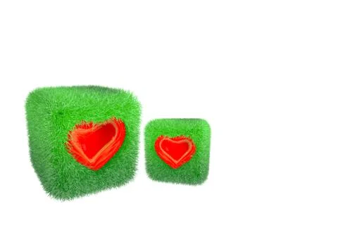 Green grass cube isolated on a white background. 3D rendering Stock Illustration