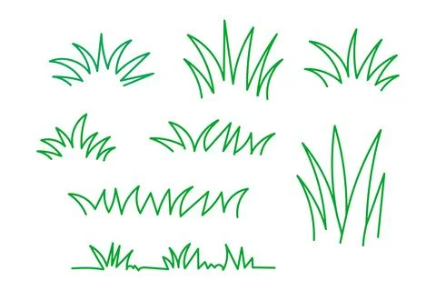 Green grass, doodle grass line, grass hand drawn silhouette outline Illustrazione stock