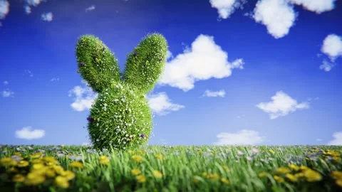 Green grass Easter bunny in a field of spring flowers, seamless loop Video stock 347206069