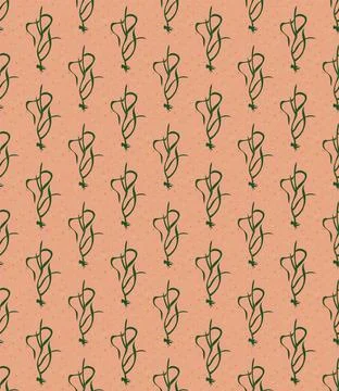 Green grass elements, star-shaped small shapes on peach background make a s.. Stockillustratie