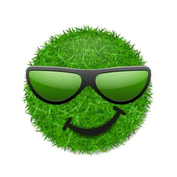Green grass field 3D. Face wink smile with sunglasses. Smiley grassy emoticon Stock Illustration