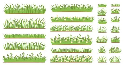 Green Grass flat icon set. Isolated on white background, Stock Illustration