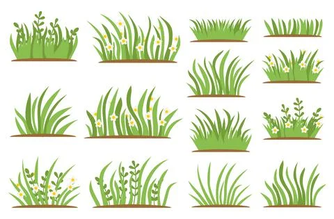 Green Grass flat icon set. Isolated on white background, vector Illustration イラスト素材