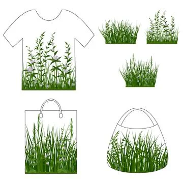 Green Grass with Flowers, Set Stock Illustration