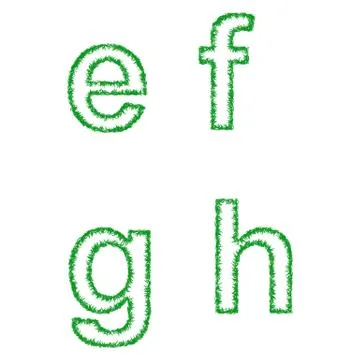 Green grass font set - lowercase letters e, f, g, h Stock Illustration
