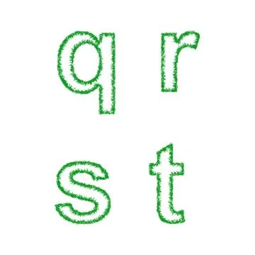 Green grass font set - lowercase letters q, r, s, t Stock Illustration