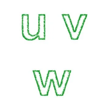 Green grass font set - lowercase letters u, v, w Ilustração Stock