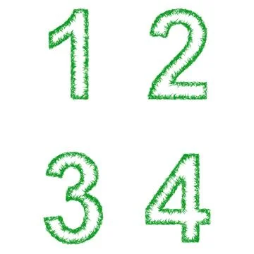 Green grass font set - numbers 1, 2, 3, 4 Stock Illustration