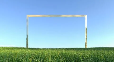 Green grass with frame and blue sky background. 3d rendering Stock Illustration