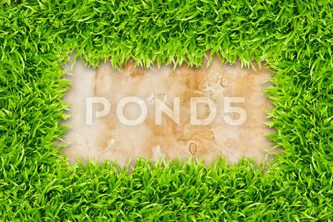 Green grass frame on vintage paper background Stock Illustration
