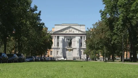 Green grass in front of the Mikhailovsky Castle Stock Footage 81727226