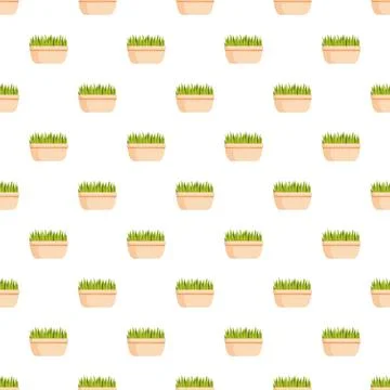 Green grass growing in pots seamless pattern 스톡 일러스트