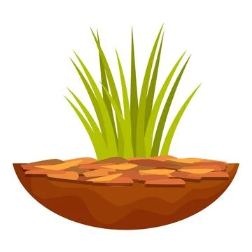 Green grass growing from slice of soil with ground and stones Stock Illustration