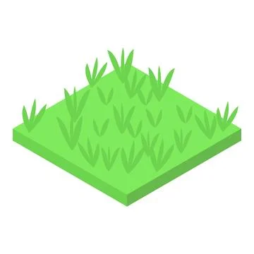 Green grass growing on square soil ground patch isometric view Stock Illustration