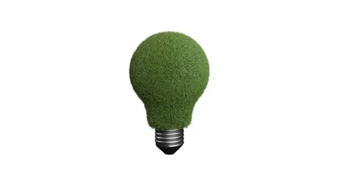 Green grass inside the bulb representing green energy. Rotating 3d object in Stock Footage 162052645