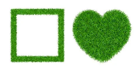 Green grass isolated background 3D set. Lawn greenery nature heart. Grass fra Stock Illustration