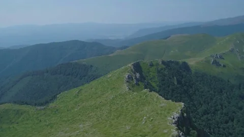 Green grass landscape in high altitude Old Mountain Bulgaria Aerial footage Stock Footage 82134270