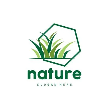 Green Grass Logo, Nature Plant Vector, Agriculture Leaf Simple Design, Temp.. Illustrazione stock