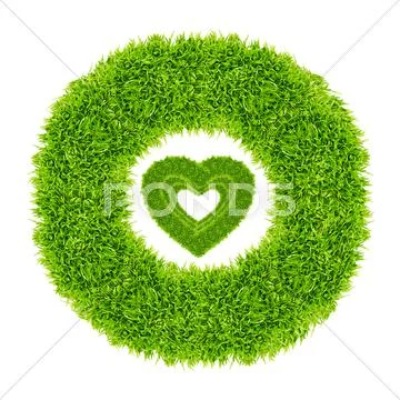Green grass love heart frame Stock Illustration