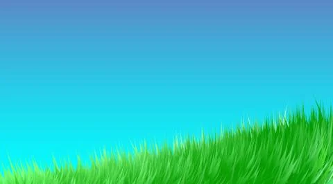 Green grass meadow background. Border pattern on blue sky spring or summer. イラスト素材