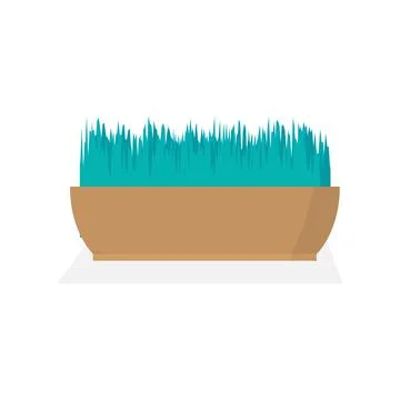 Green grass in a pot. Minimalistic design. A modern image of a potted plant Stock Illustration