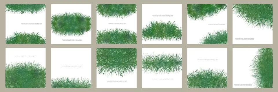Green grass square border background spring set vector template. Abstract shrub Stock Illustration