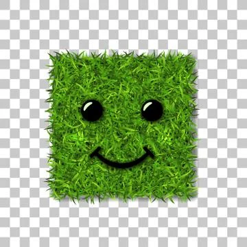 Green grass square field 3D. Face smile. Smiley grassy icon, isolated white t Stock Illustration