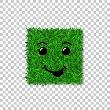 Green grass square field 3D. Face smile. Smiley grassy icon, isolated white t 스톡 일러스트
