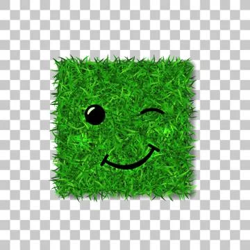 Green grass square field 3D. Face wink smile. Smiley grassy emoticon icon, is Stock Illustration