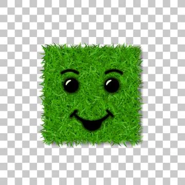 Green grass square field 3D. Face smile. Smiley grassy icon, isolated white t Stock Illustration
