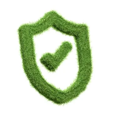 A green grass textured checkmark within a shield Stock Illustration