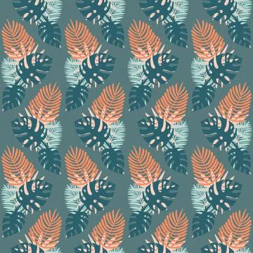 Green gray tropical leaf seamless pattern with monstera palm Stock Illustration