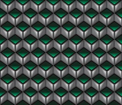 Green &amp; grey 3d cubes contour abstract geometrical seamless pattern Stock Illustration