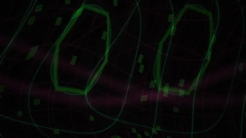 Green Grid Digital Motion Background with Geometric Shapes and Floating Par.. Stock Footage 343718548