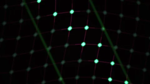 Green Grid of Glowing Digital Nodes Pulsates in Abstract Technology Motion 動画素材 343718729