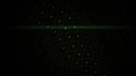 Green Grid with Glowing Dots Moving in Wave Pattern on Dark Background Stock Footage 343719297