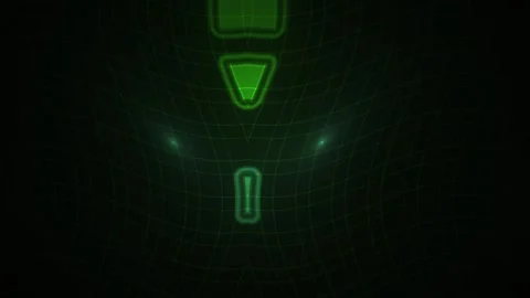 Green Grid with Glowing Geometric Shapes Moving in Abstract Tech Animation Stock Footage 343719336