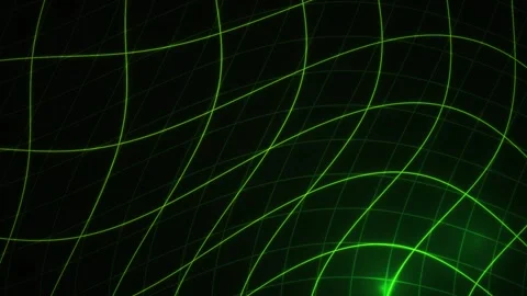 Green Grid Glowing Lines Moving in Abstract Wave Motion on Dark Background Vídeo Stock 343718703