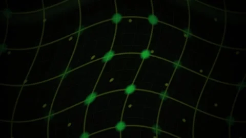 Green Grid Network Waves with Glowing Nodes on a Dark Background Showing Di.. 動画素材 343718786
