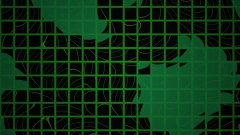 Green grid pattern on dark background with abstract shapes. Stock Footage 335527203