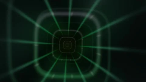 Green grid pattern moves in digital tunnel design Stock Footage 340334641
