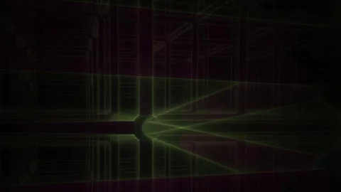 Green Grid Showing Glowing Energy Flow in a Dark Digital Cyber Matrix Space Stock Footage 343718975