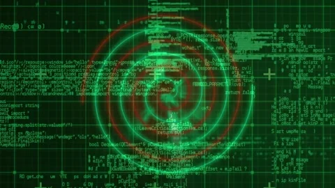 Green grid starting code streaming as red rings rotating and spiral vortex Stock Footage 330729062