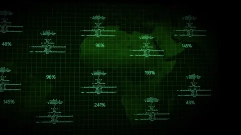 Green Grid with World Map Overlay and Percentage Data globe earth with Code.. Stock Footage 321626031